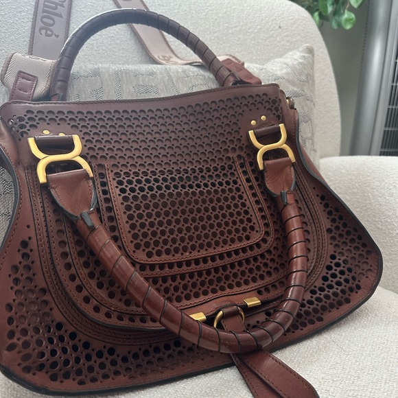 RARE Auth Chloe Medium Marcie perforated crossbody satchel handbag - Picture 2 of 10